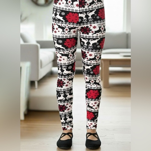 S/L NEW Girls Christmas Reindeer Leggings, Buttery Soft Yoga Pants - Picture 1 of 13